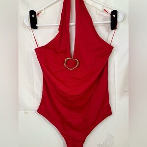 Women’s Red shirt with Gold Ring Detail